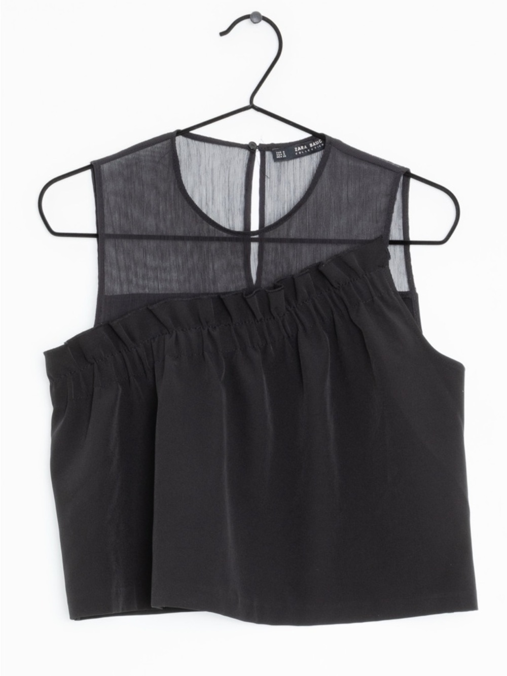 Zara Collection Black Sheer Chiffon Ruffled Top Size M